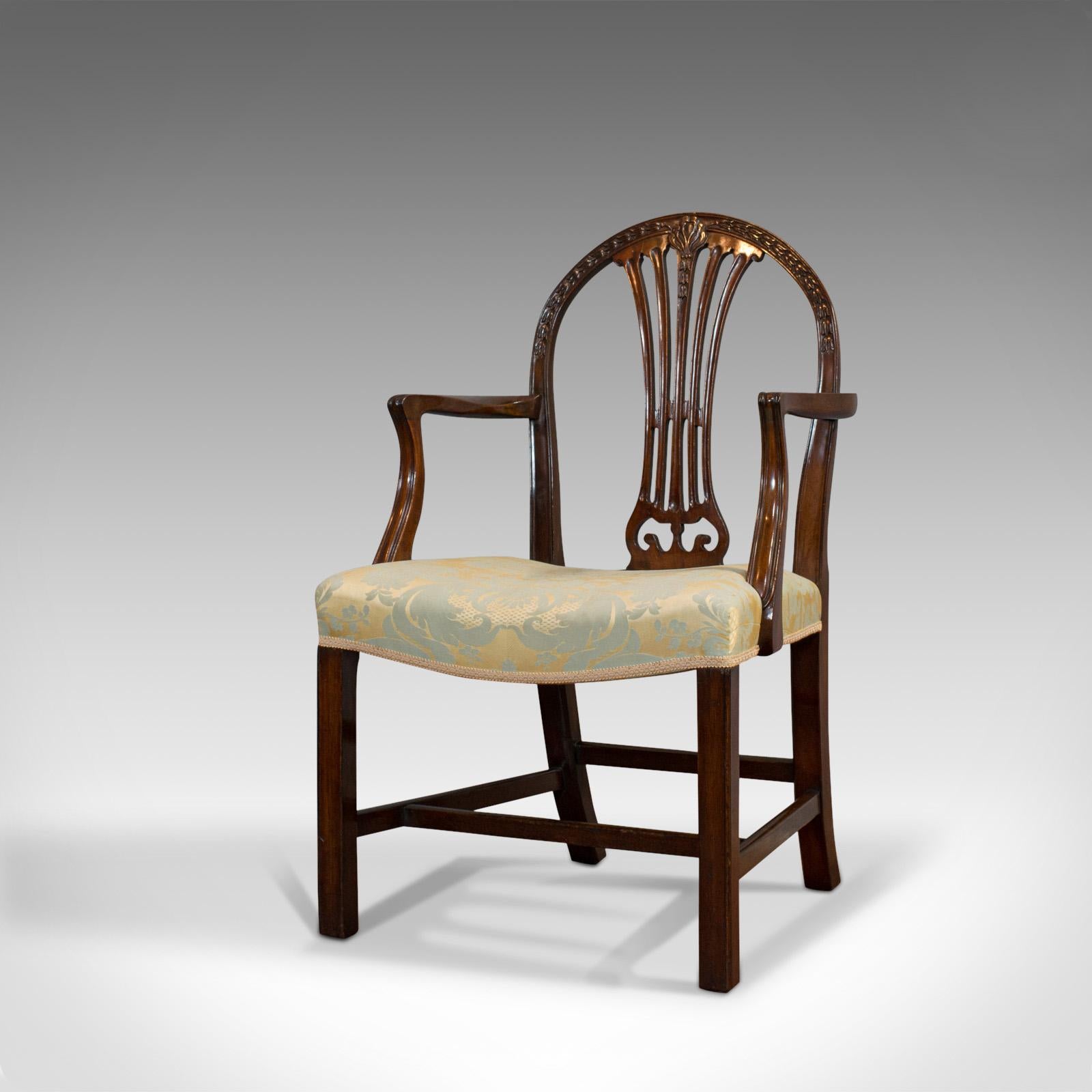 Late Victorian Pair of Antique Hepplewhite Revival Carvers, Mahogany, Armchair, Victorian