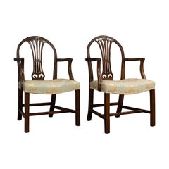 Pair of Antique Hepplewhite Revival Carvers, Mahogany, Armchair, Victorian