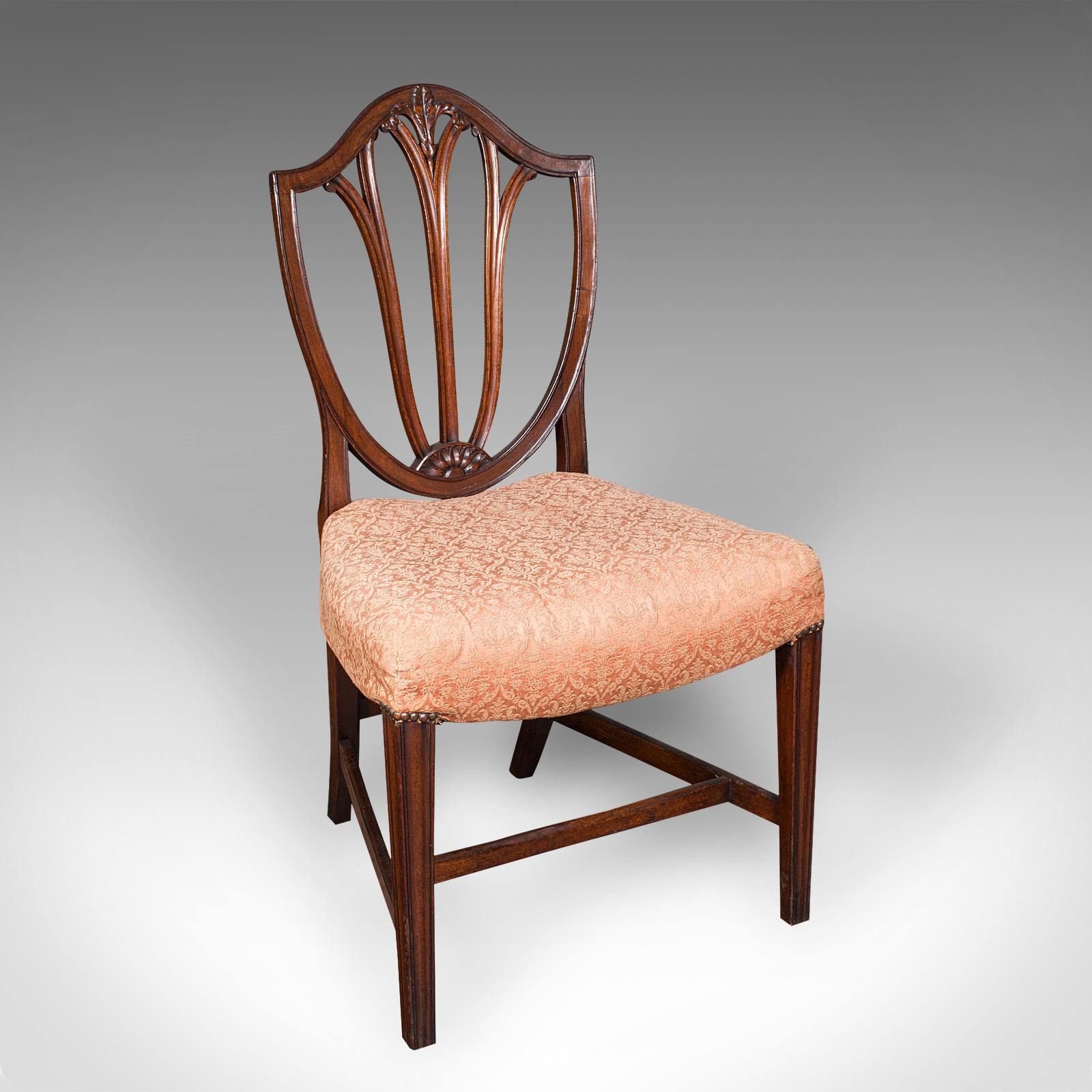 British Pair Of Antique Hepplewhite Side Chairs, English, Fruitwood, Hall Seat, Georgian For Sale