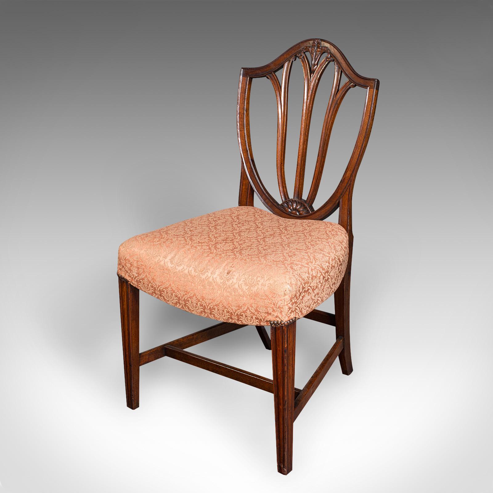 Late 18th Century Pair Of Antique Hepplewhite Side Chairs, English, Fruitwood, Hall Seat, Georgian For Sale