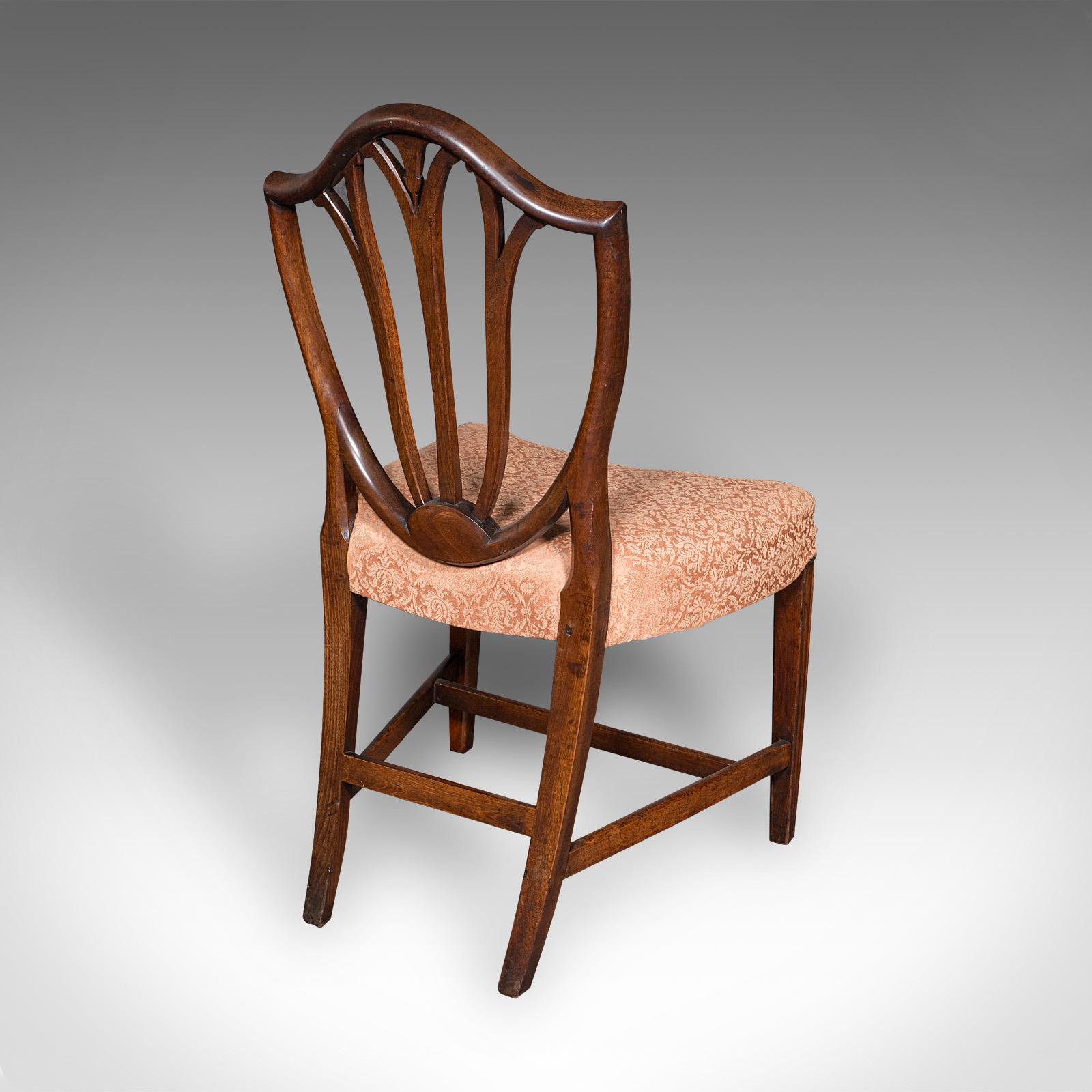 Textile Pair Of Antique Hepplewhite Side Chairs, English, Fruitwood, Hall Seat, Georgian For Sale