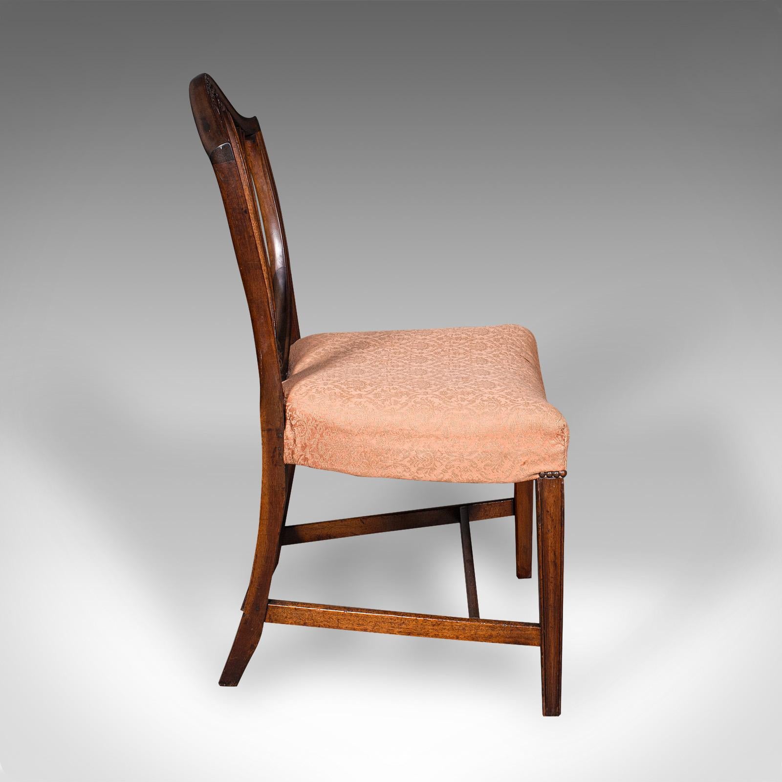 Pair Of Antique Hepplewhite Side Chairs, English, Fruitwood, Hall Seat, Georgian For Sale 1
