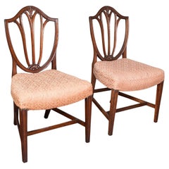Pair Of Antique Hepplewhite Side Chairs, English, Fruitwood, Hall Seat, Georgian