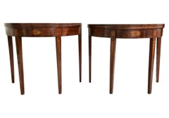 Pair Of Antique Hepplewhite Style Inlaid Mahogany Flip Top Console Tables