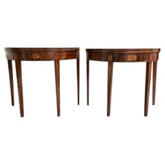 Pair Of Antique Hepplewhite Style Inlaid Mahogany Flip Top Console Tables