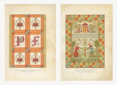 Pair of Antique Heraldic Prints, Stained Glass and Cardinal's Arms, 1882
