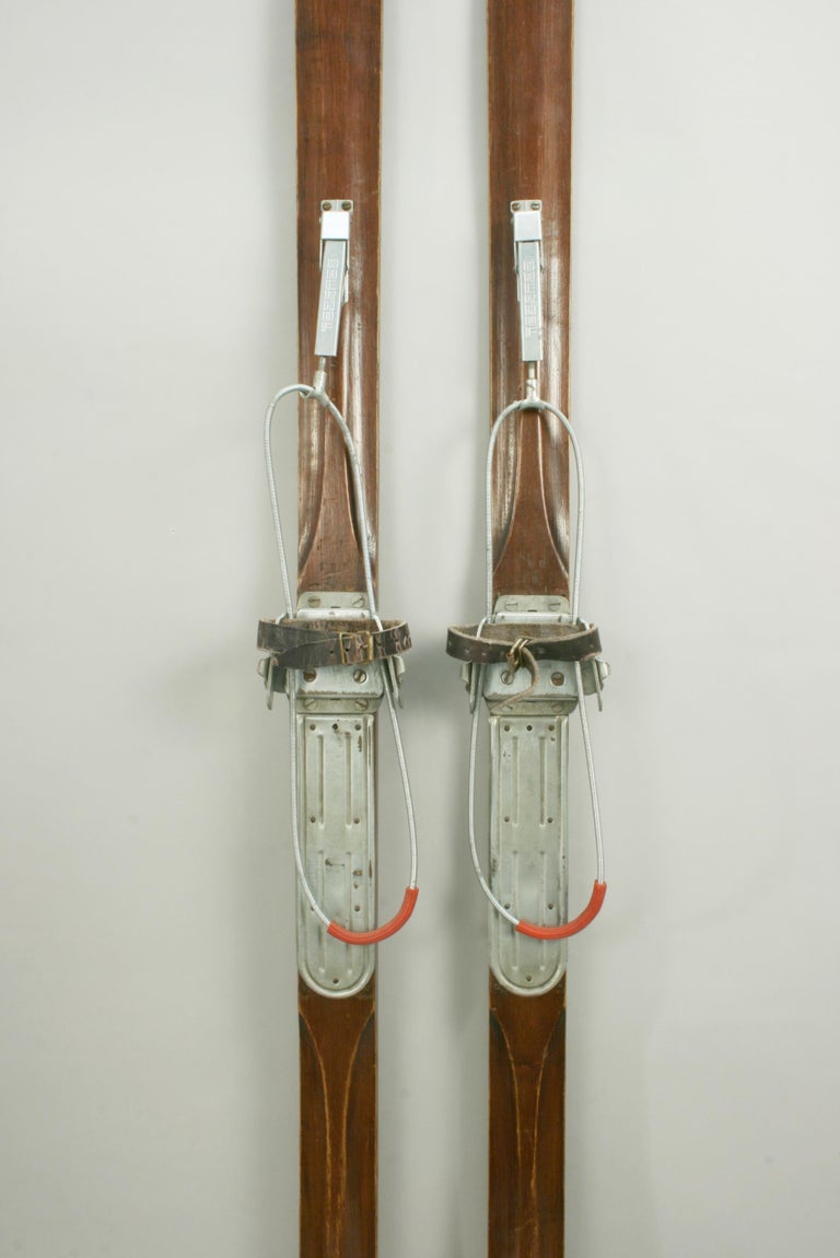 Pair of Antique Hickory / Ash Skis, Telemark Wintersport at 1stDibs
