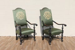Pair of Antique High Back Throne Armchairs, Early 20th Century