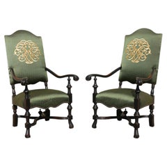 Pair of Antique High Back Throne Armchairs, Early 20th Century