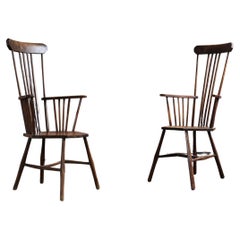 Pair of Antique High Back Windsor Chairs with Hexagonal Sheet