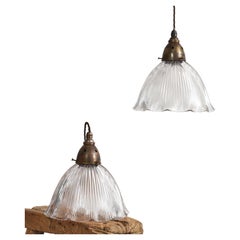 Pair of Antique Holophane Prismatic Church Pendant Lights