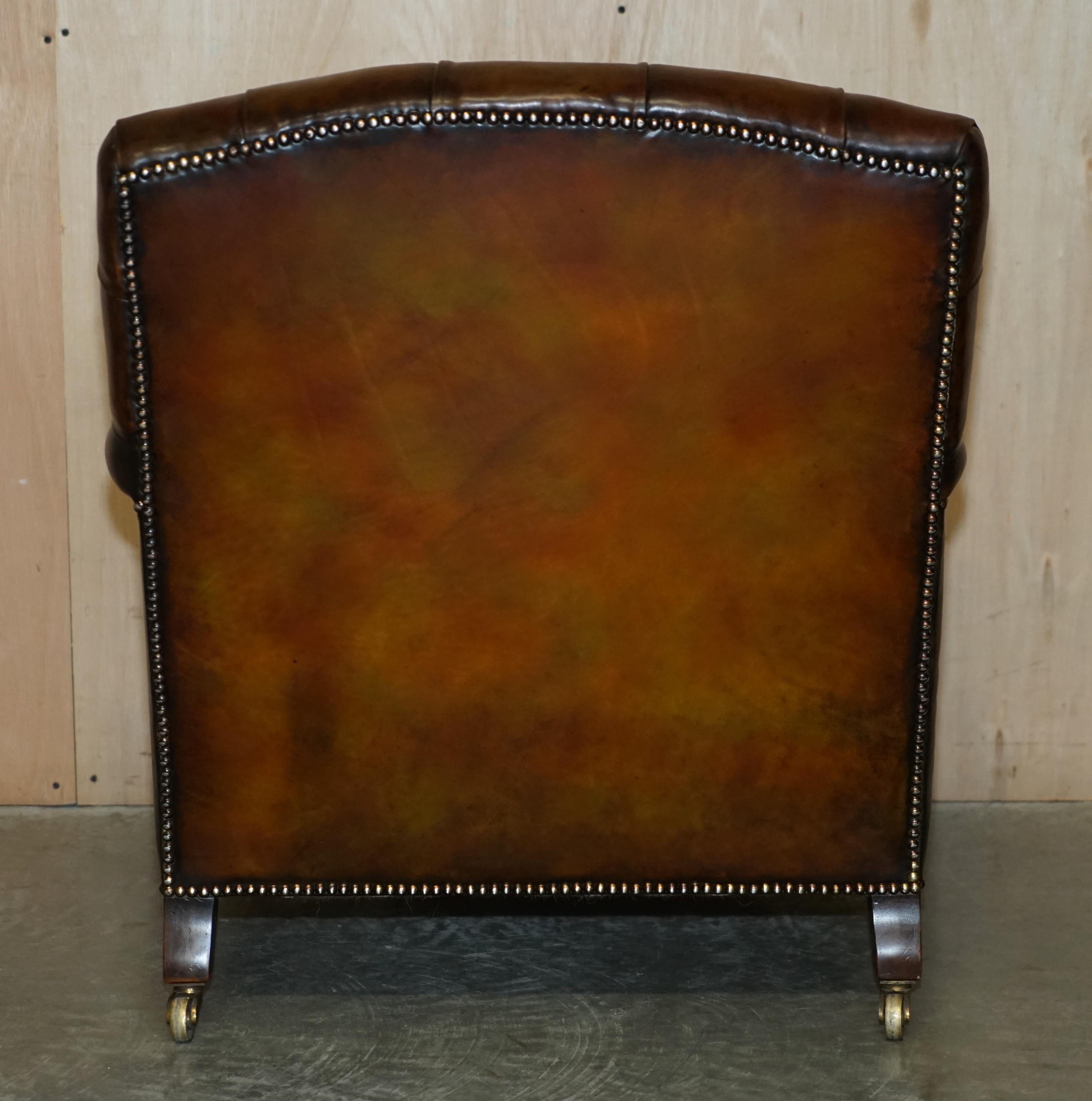 Pair of Antique Howard & Son's Bridgewater Brown Leather Chesterfield Armchairs For Sale 9