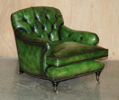 PAiR DE SILLONES ANTIGUOS DE CUERO VERDE HOWARD & SON'S BRIDGEWATER CHESTERFIELD