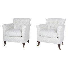 Pair of antique Howard style tub armchairs