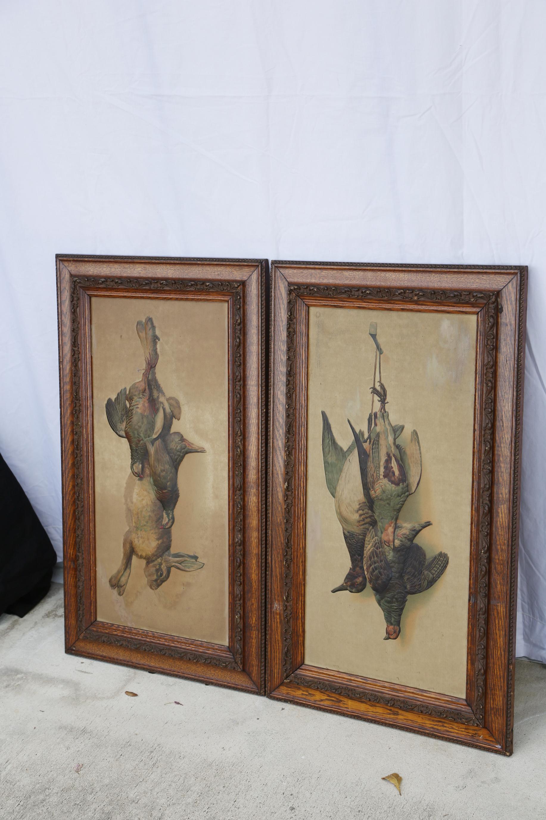 Antique embossed prints of fowl and rabbit giving them a three dimensional feeling.