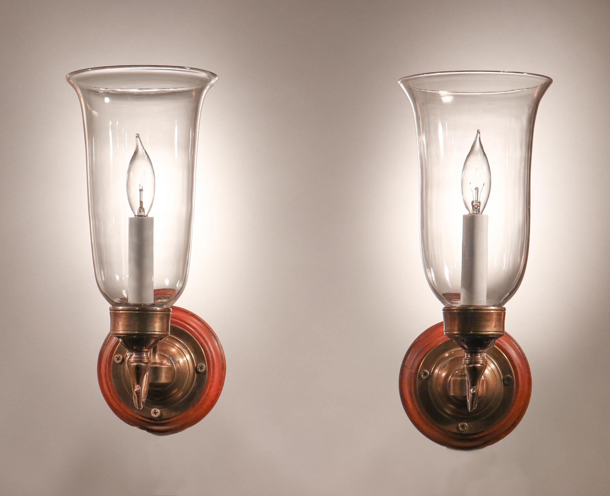 Late Victorian Pair of Antique Hurricane Shade Wall Sconces