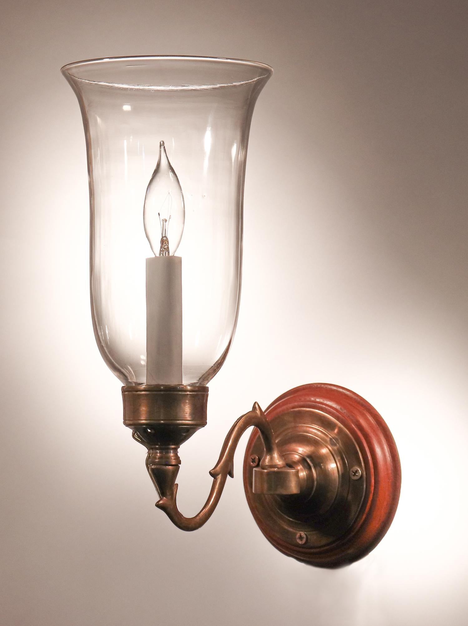 English Pair of Antique Hurricane Shade Wall Sconces