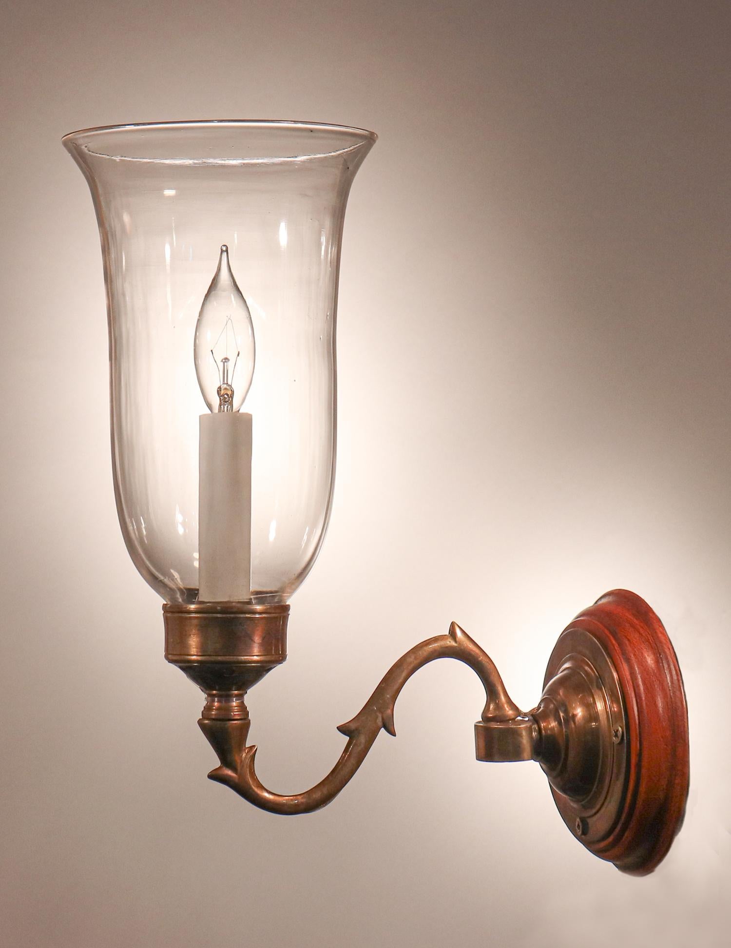 Pair of Antique Hurricane Shade Wall Sconces In Good Condition In Heath, MA