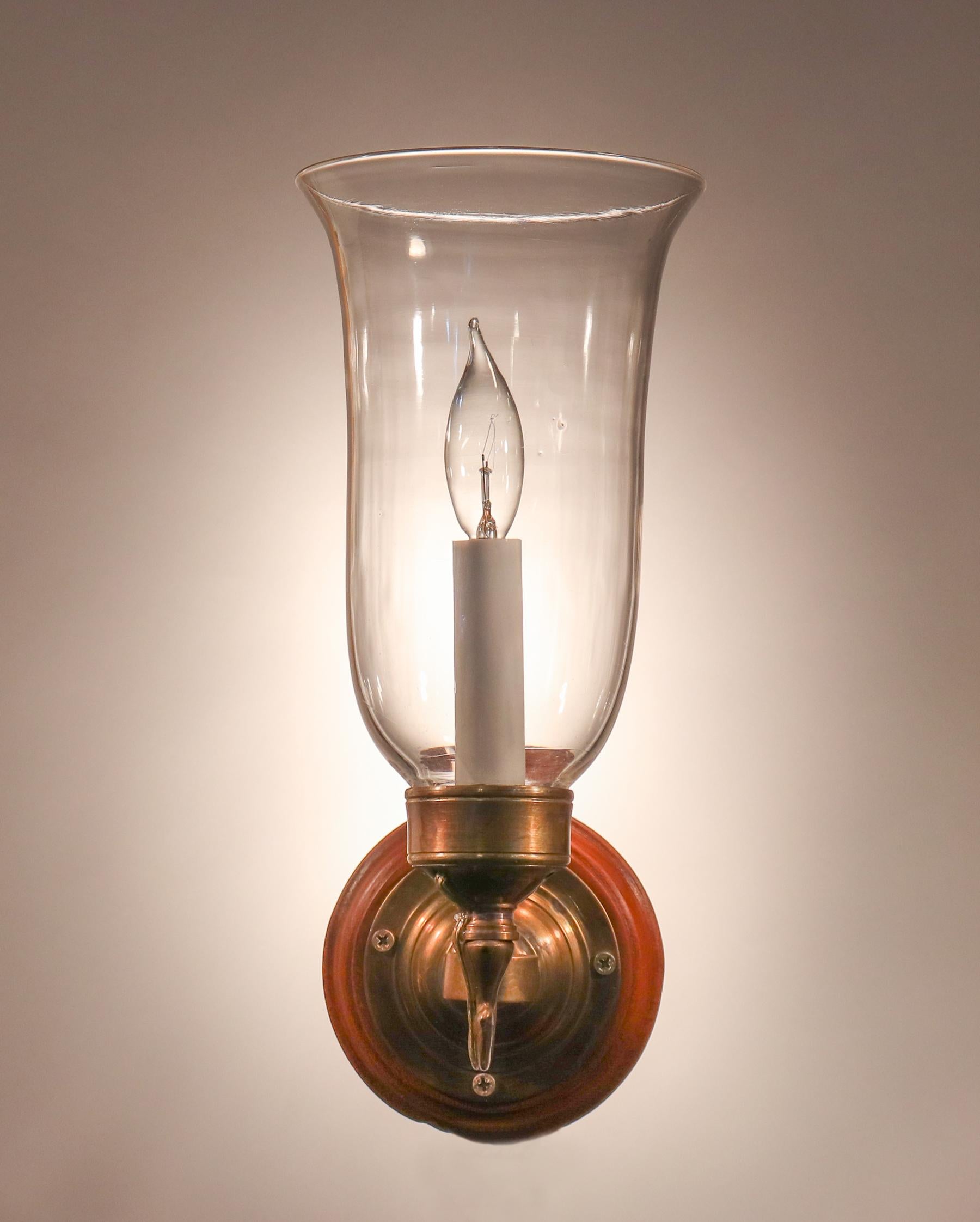 20th Century Pair of Antique Hurricane Shade Wall Sconces