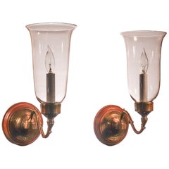 Pair of Antique Hurricane Shade Wall Sconces