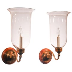 Pair of Antique Hurricane Shade Wall Sconces