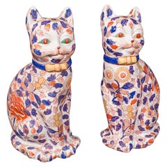Pair of Antique Imari Cat Figures, Japanese, Ceramic, Bookends, Edwardian, 1910