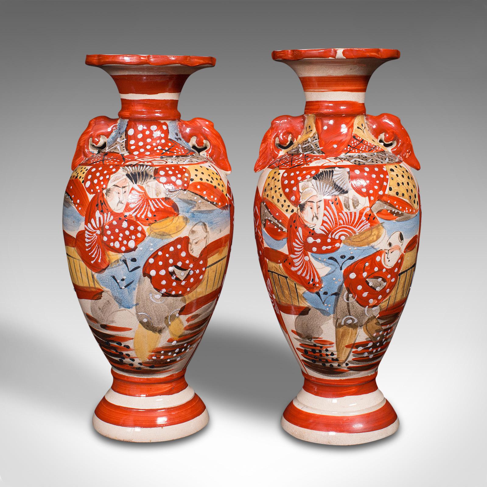 This is a pair of antique Imari vases. A Japanese, hand-painted ceramic baluster urn, dating to the Victorian period, circa 1900.

Superb colour and traditional Japanese decoration
Displaying a desirable aged patina and in good