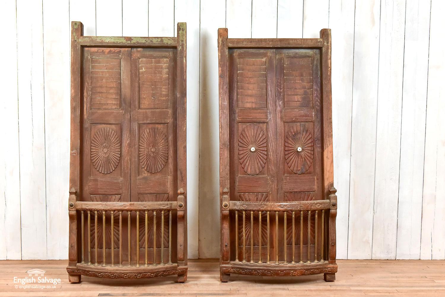 Teak Pair of Antique Indian Balcony Doors, 20th Century For Sale