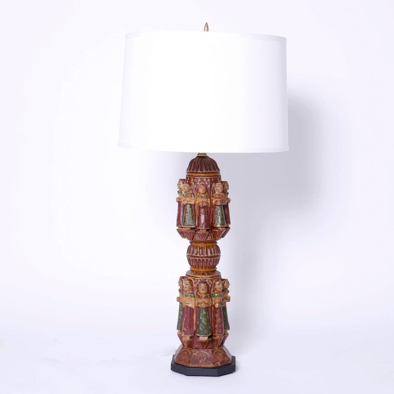 Recreatie Cadeau Outlook Pair of Antique Indian Carved and Painted Table Lamps from Antique Bed  Posts at 1stDibs | indian style lamps, indian table lamps, indian lamps