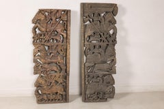 Pair of Antique Indian Hand-Carved Architectural Corbels with Horsemen