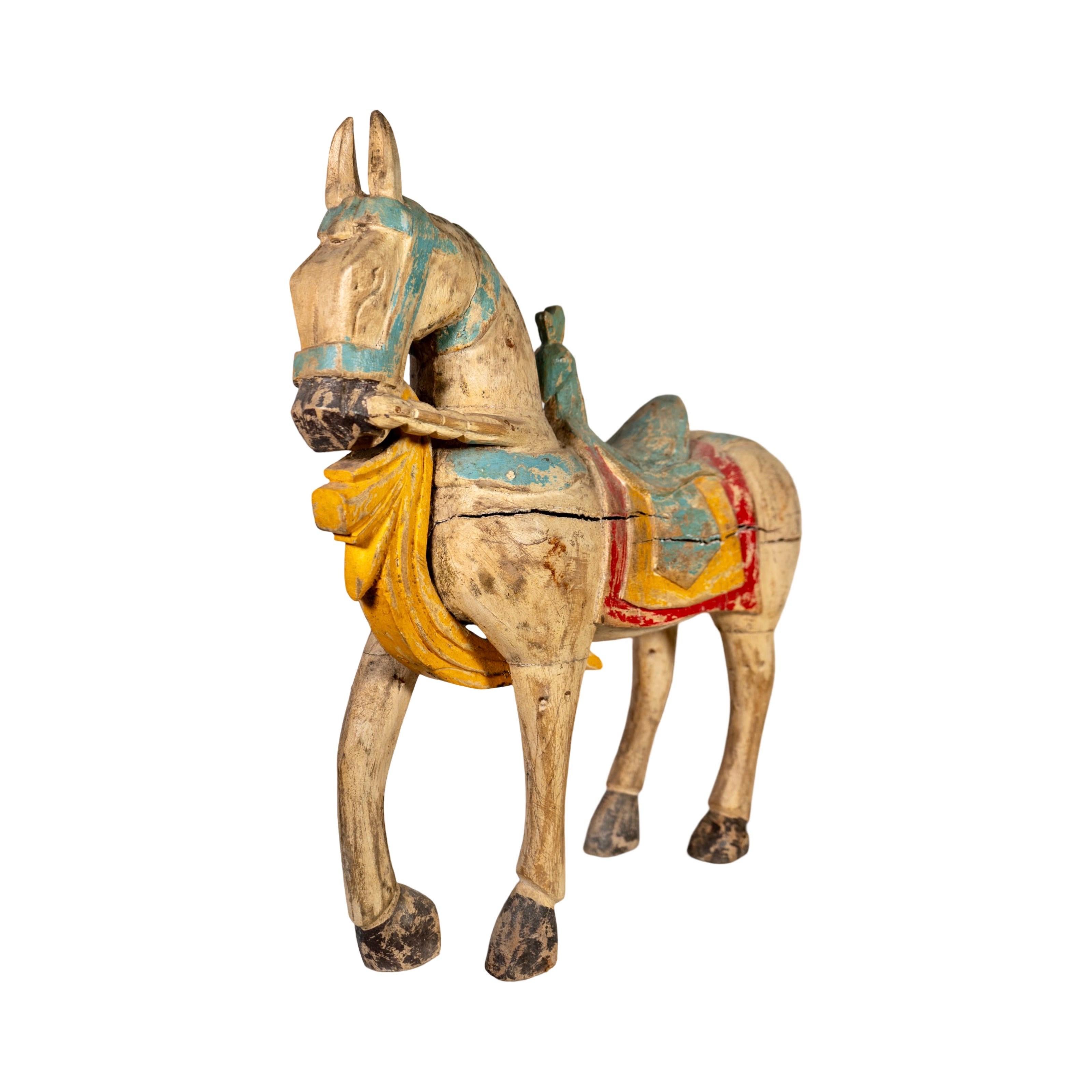Pair of Antique Indian Wooden Horses For Sale 6