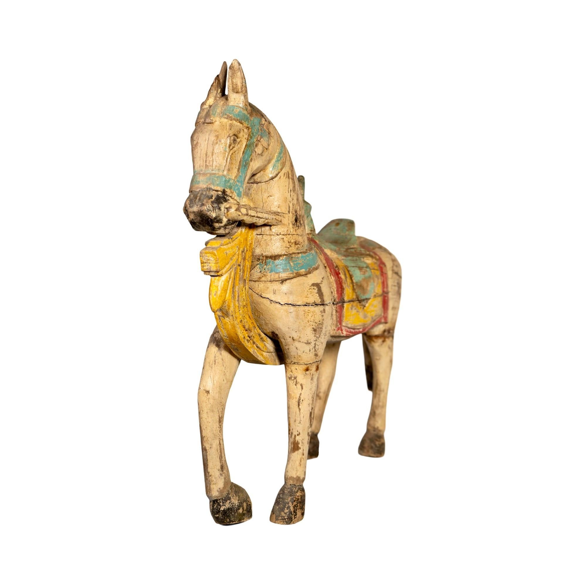 Pair of Antique Indian Wooden Horses For Sale 8