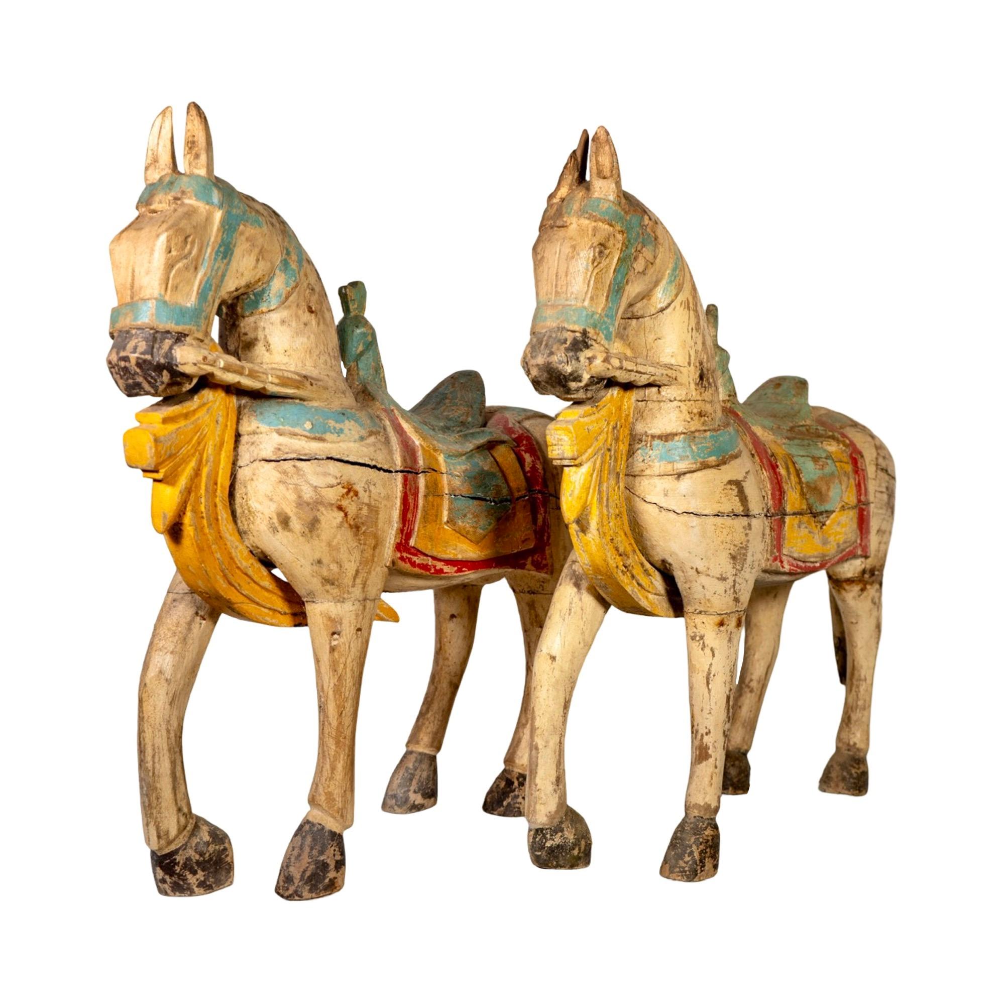 Pair of Antique Indian Wooden Horses For Sale 9
