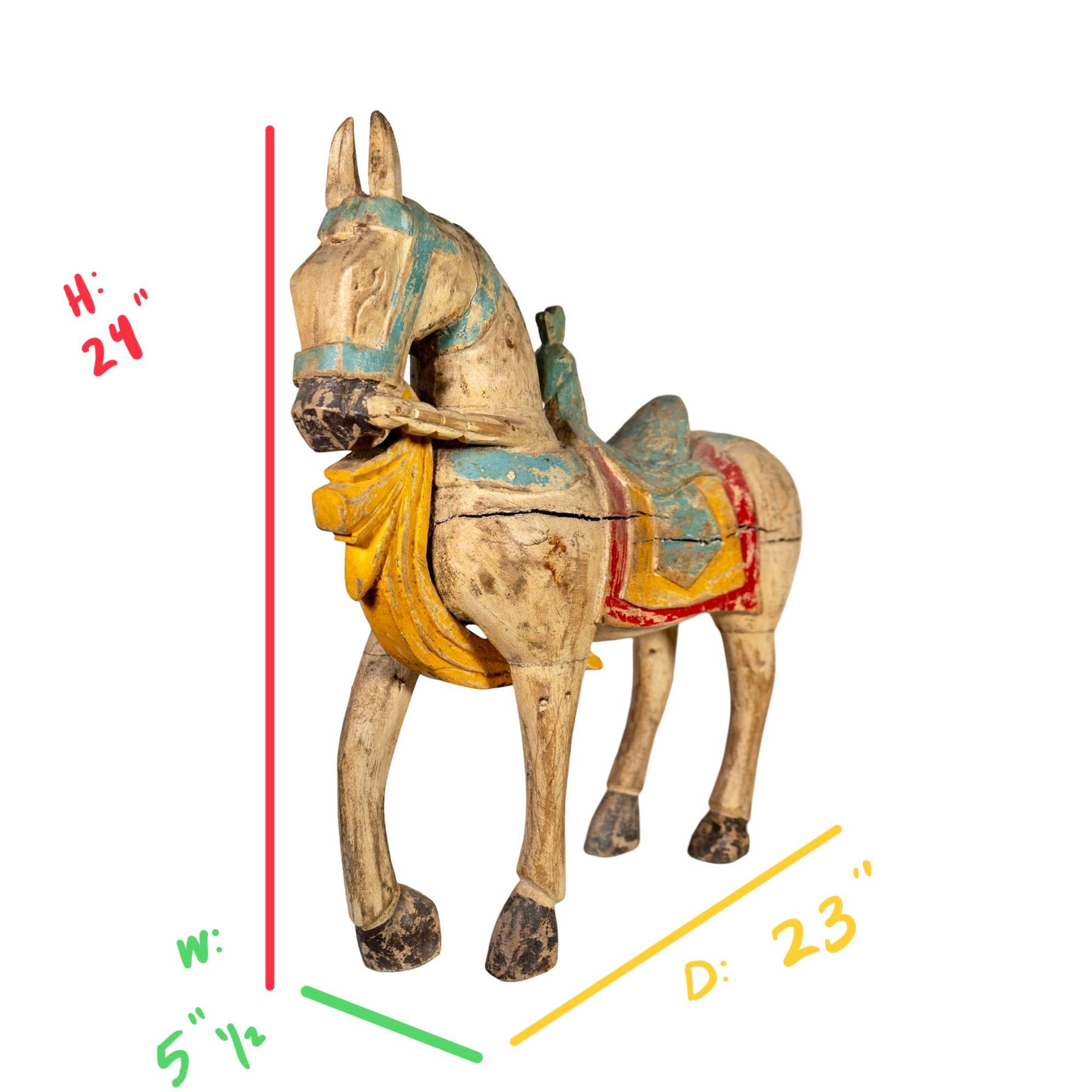 Pair of Antique Indian Wooden Horses For Sale 10