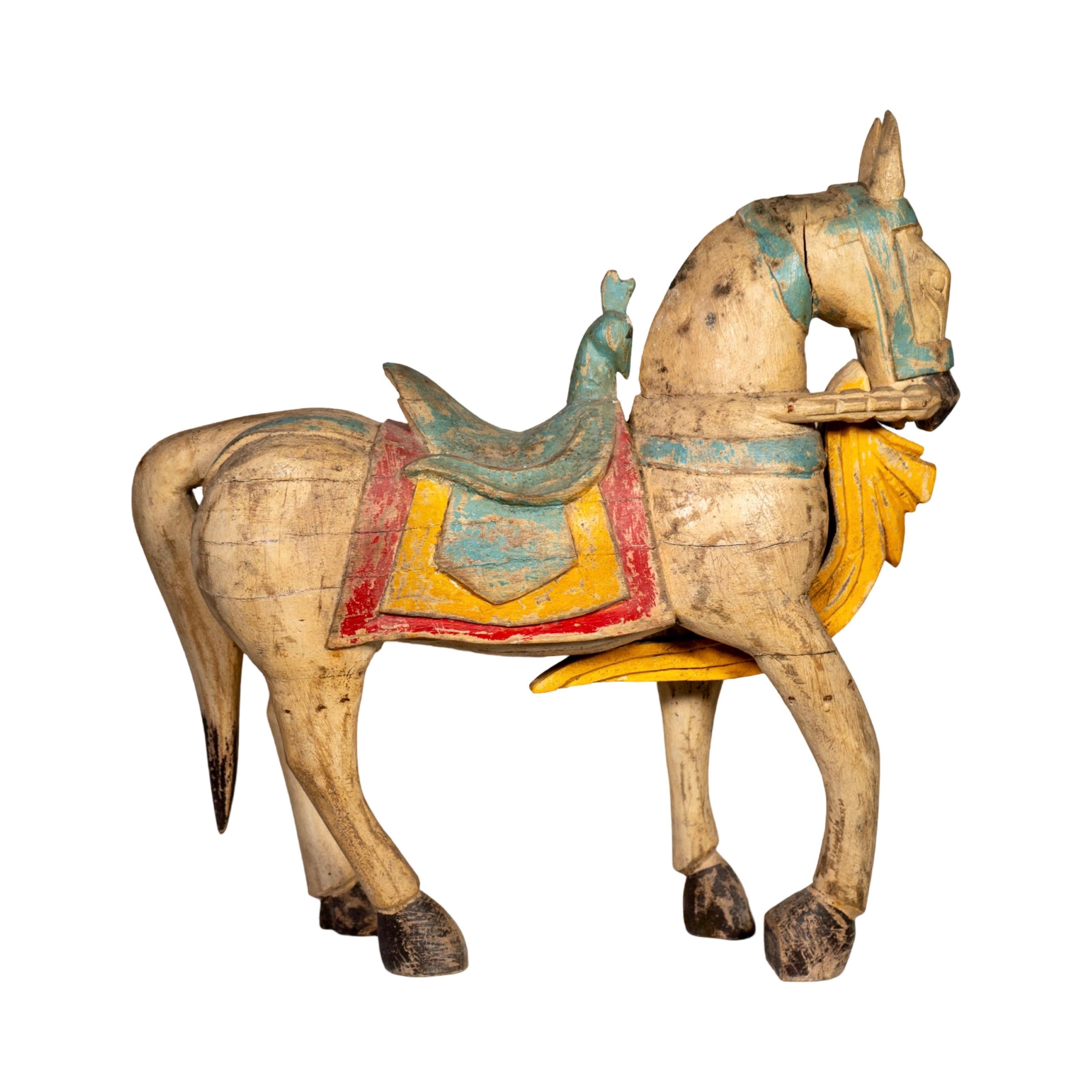 Pair of Antique Indian Wooden Horses For Sale 1