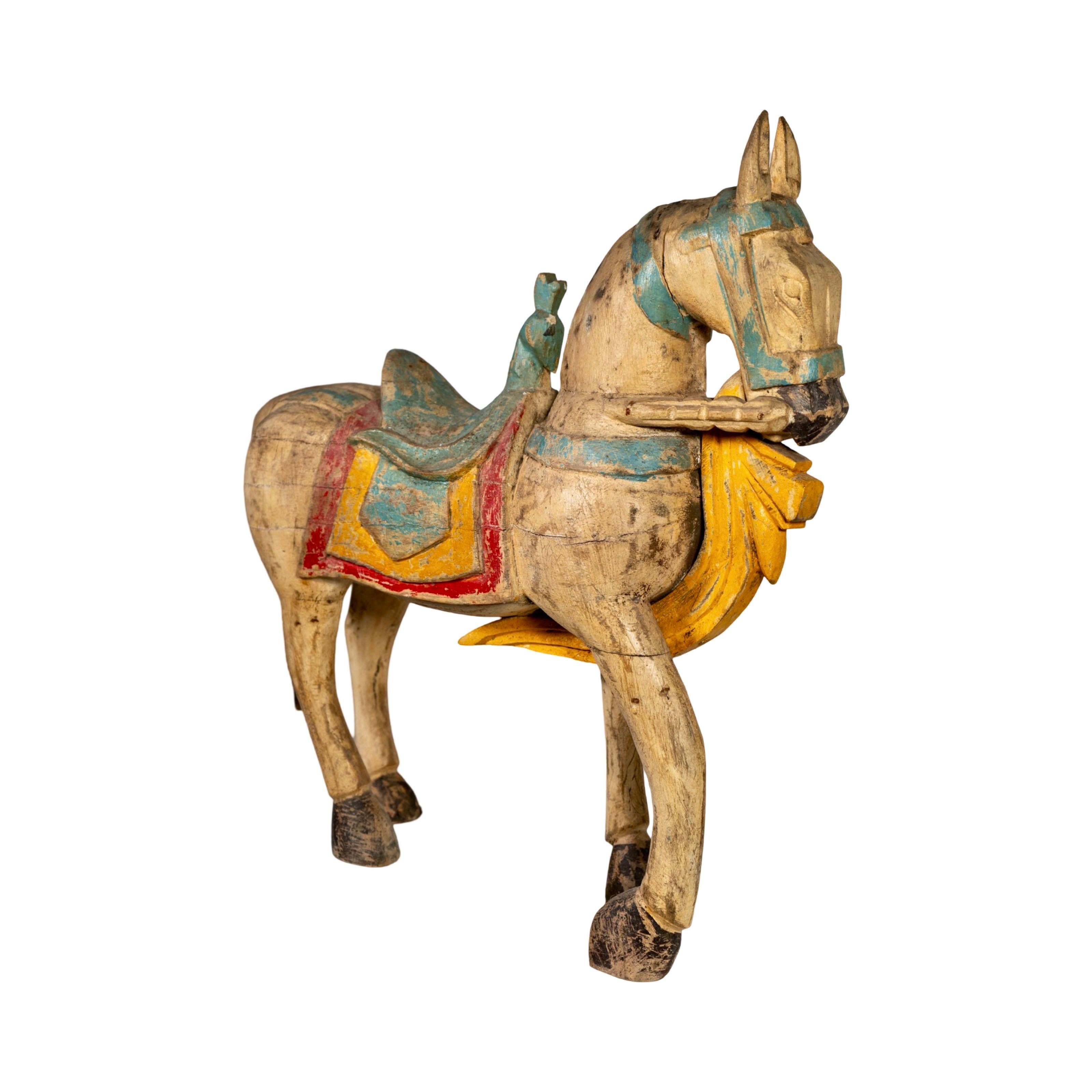 Pair of Antique Indian Wooden Horses For Sale 2