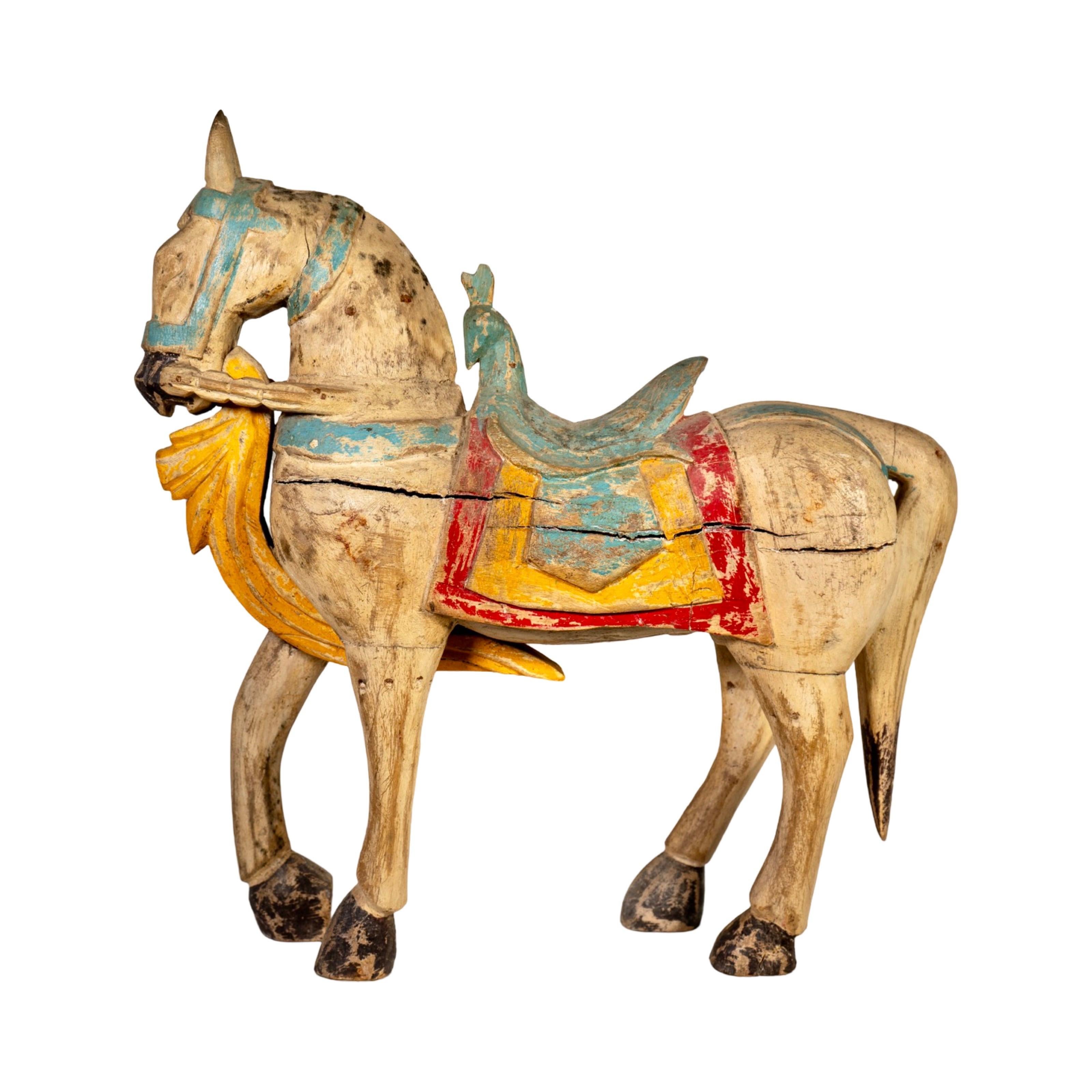 Pair of Antique Indian Wooden Horses For Sale 5
