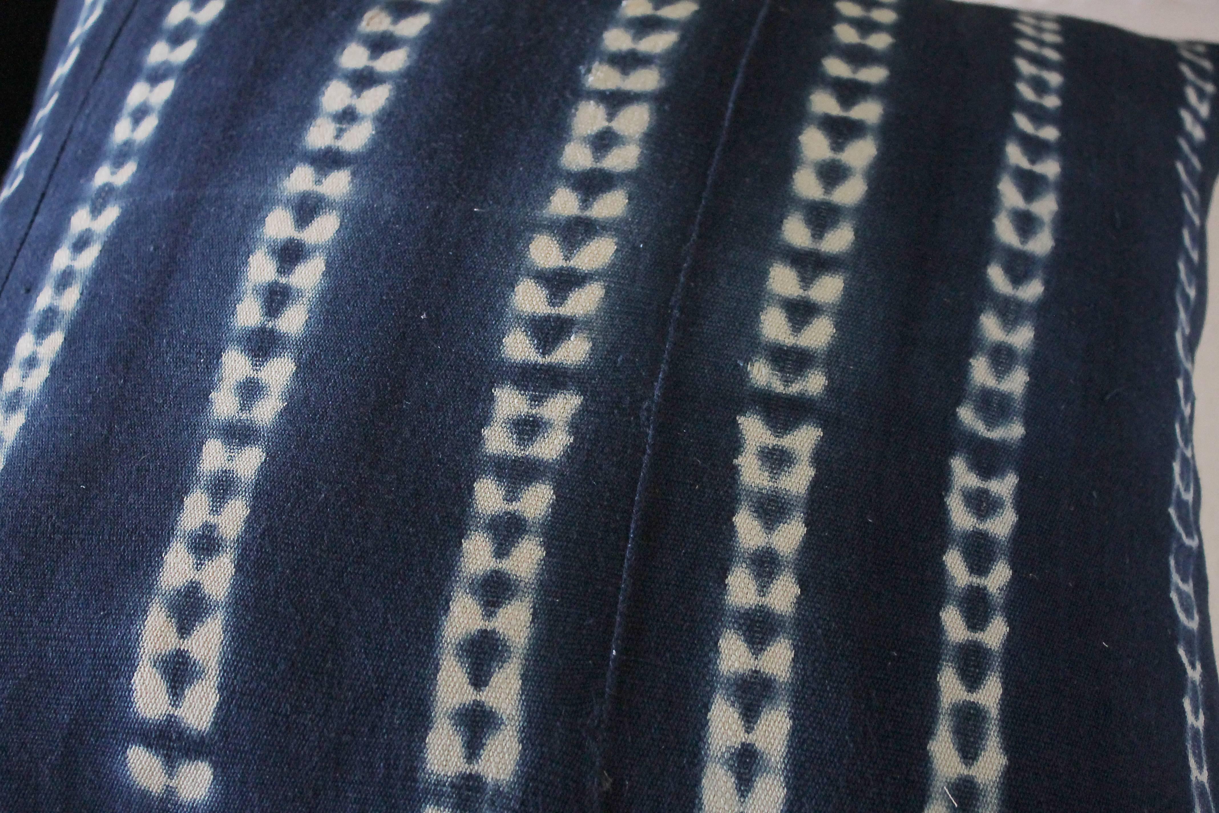 Asian Pair of Antique Indigo Blue Batik Accent Pillows