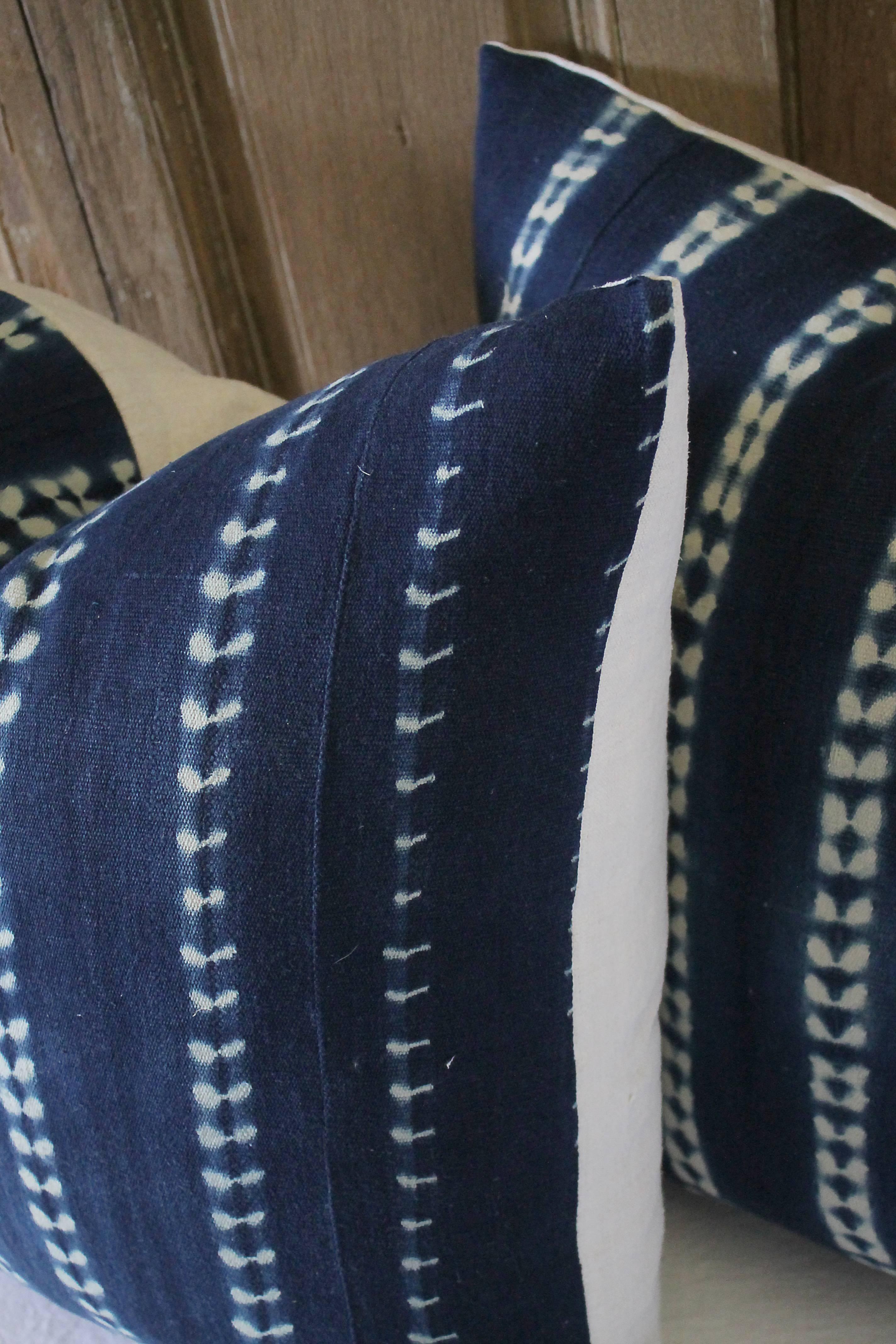 Pair of Antique Indigo Blue Batik Accent Pillows 1