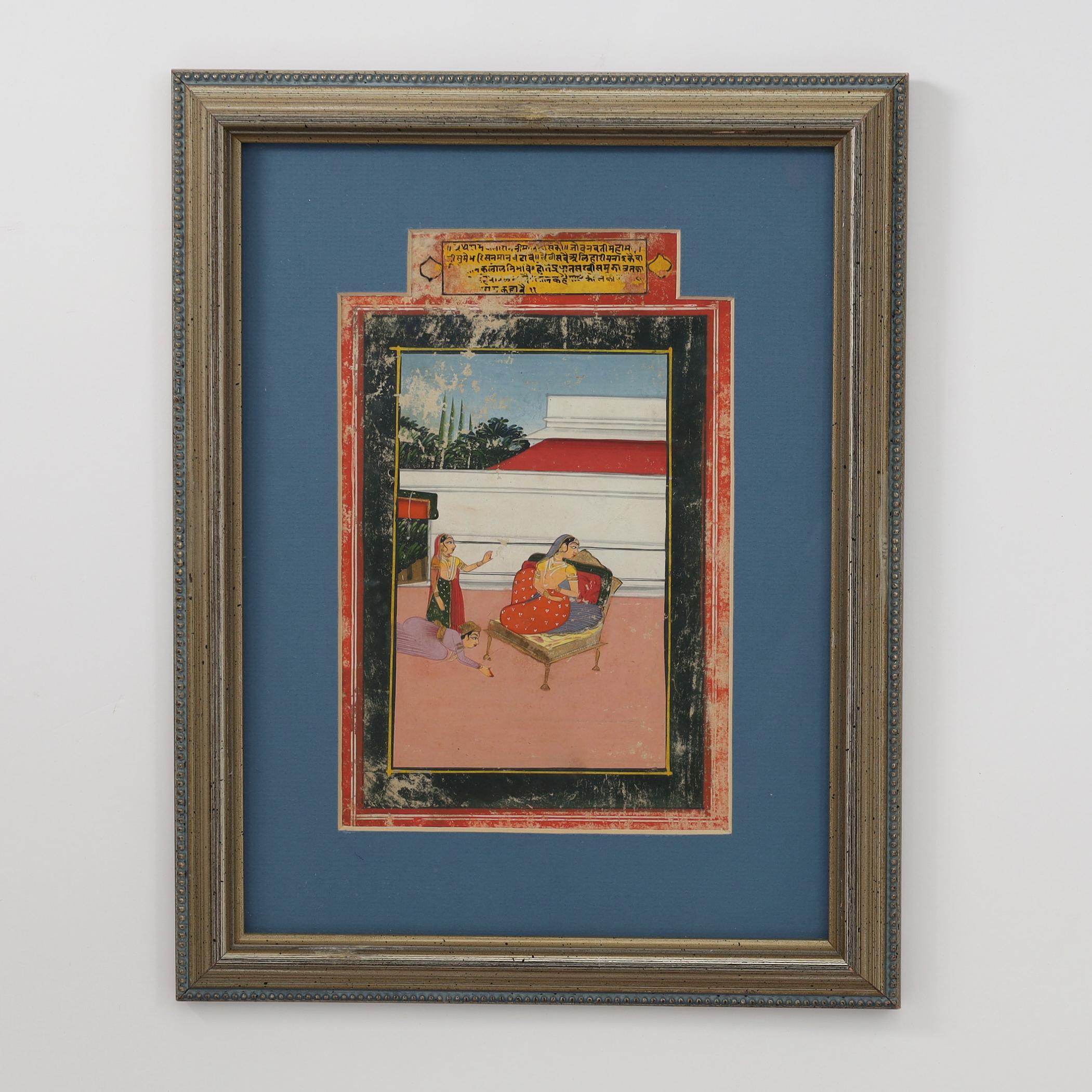 Pair of intriguing 18th Century Indo Persian gouache paintings on paper of Indian culture. Presented under glass in silver tone wood frames. 