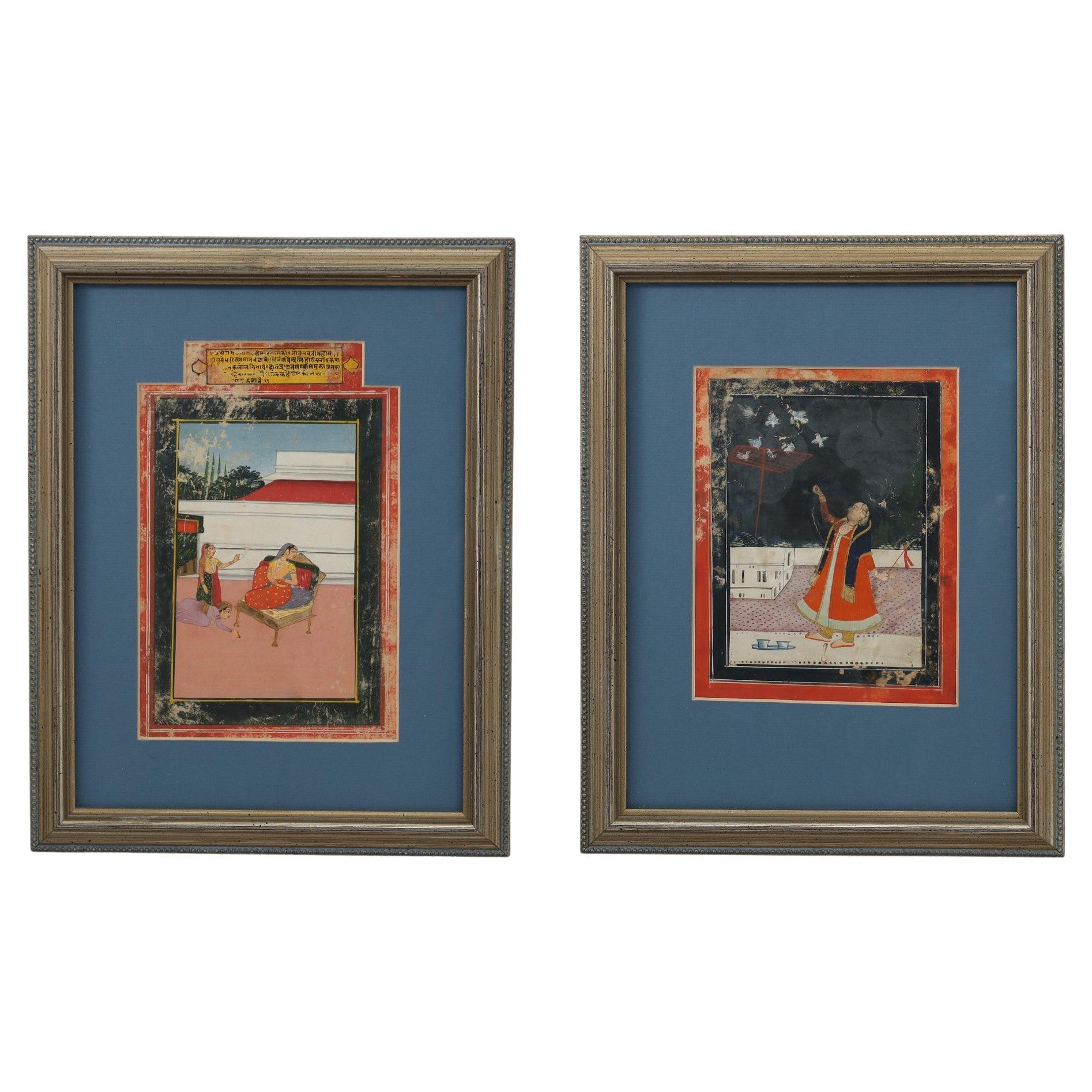 Pair of Antique Indo Persian Illustrations of Cultural Events
