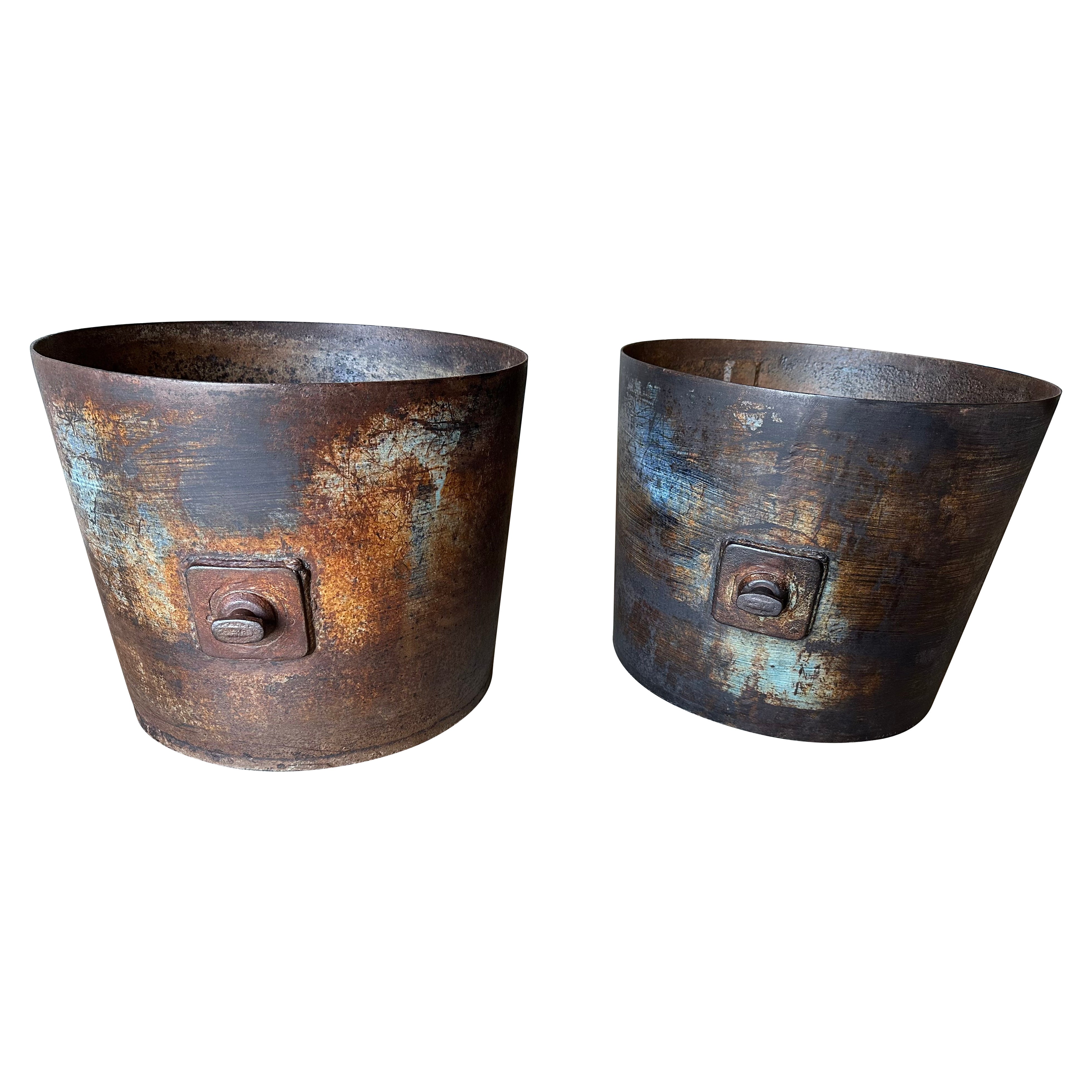 Pair of Antique Industrial Iron Planters