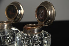 Pair Of Antique Inkwells, Glass and Silvered, Circa 1880s