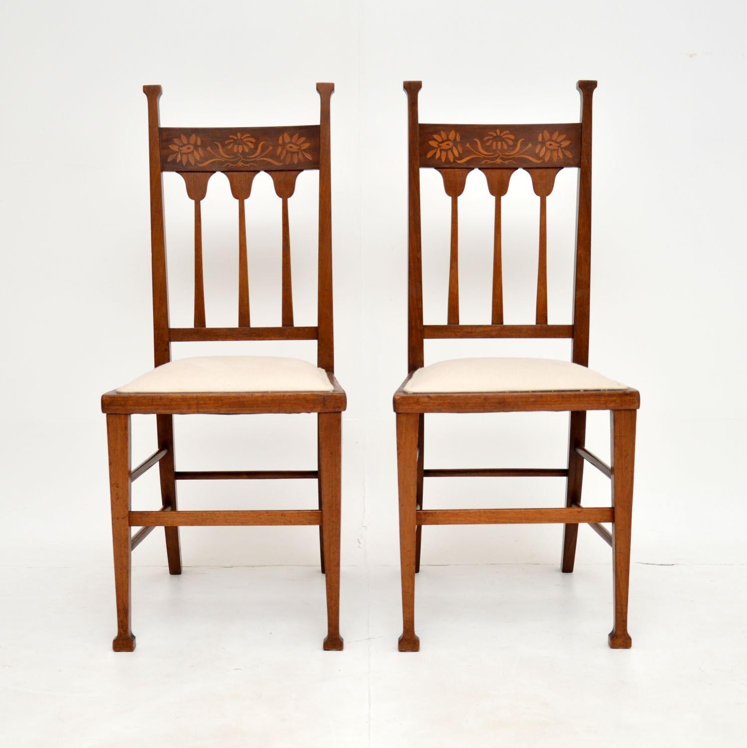 Arts and Crafts Pair of Antique Inlaid Arts & Crafts Side Chairs