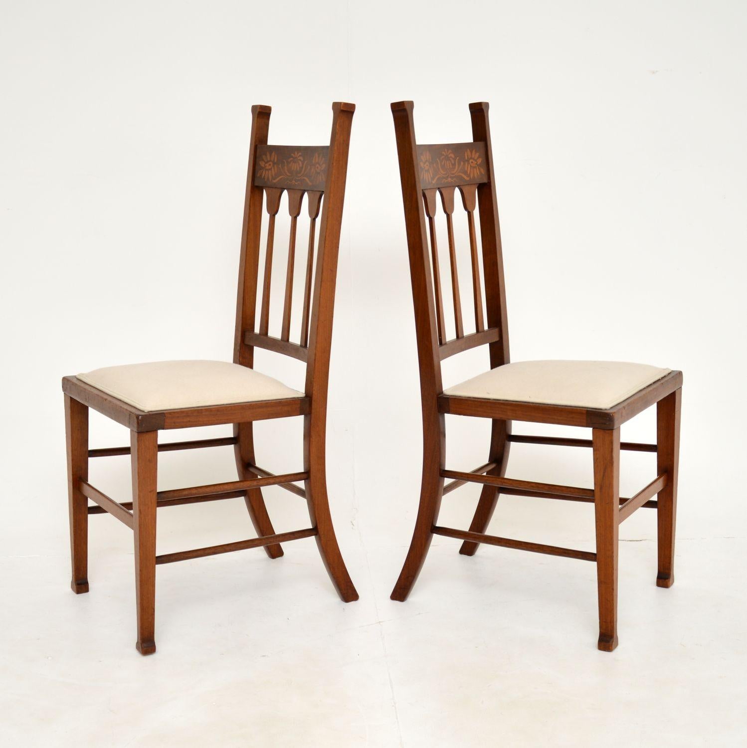 English Pair of Antique Inlaid Arts & Crafts Side Chairs