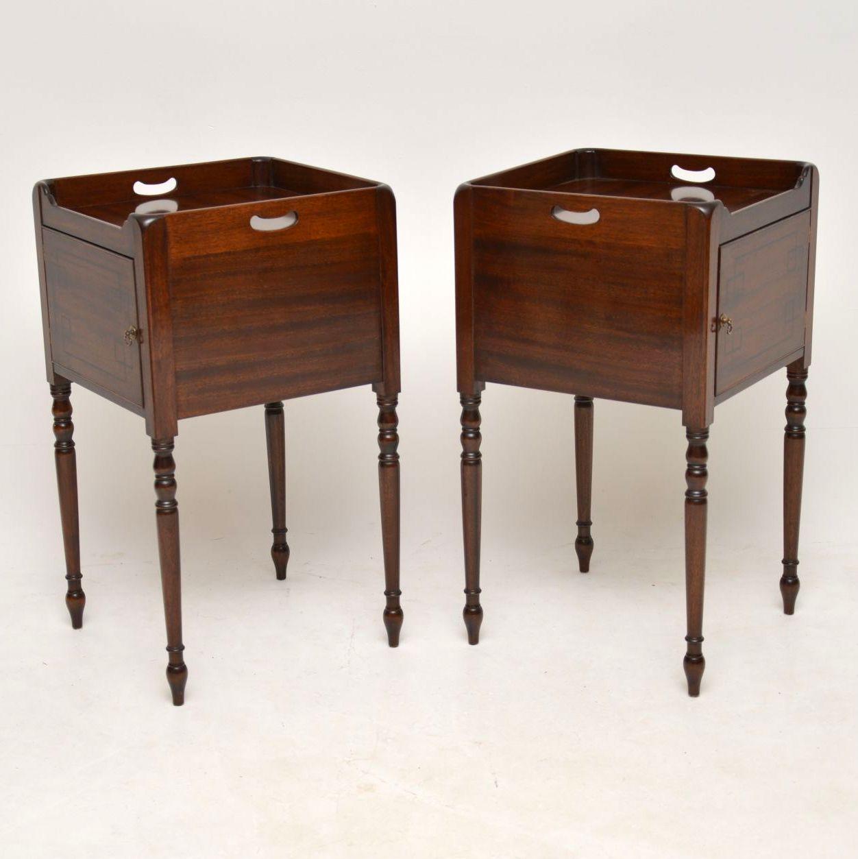 Mid-20th Century Pair of Antique Inlaid Mahogany Bedside Cabinets