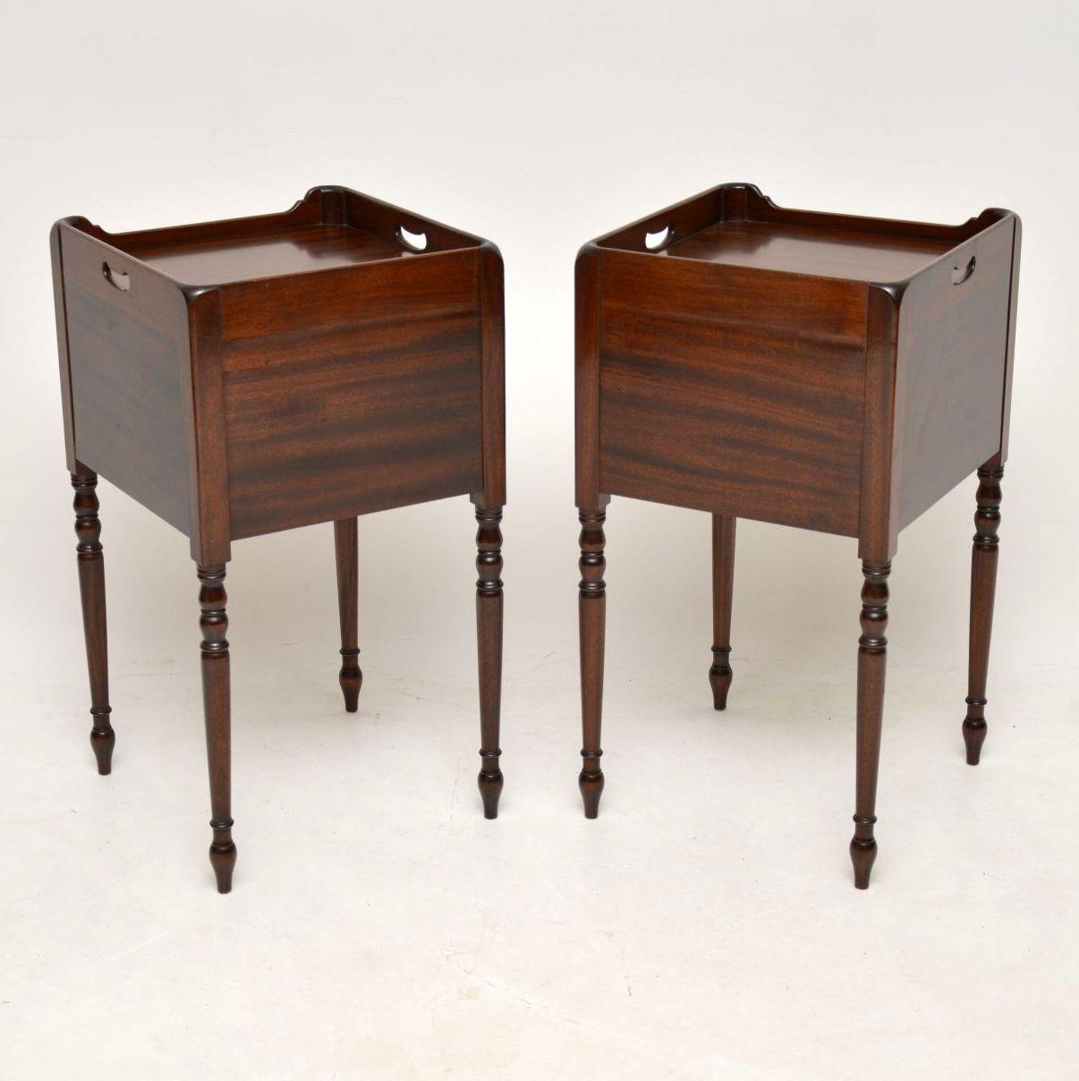 Pair of Antique Inlaid Mahogany Bedside Cabinets 1