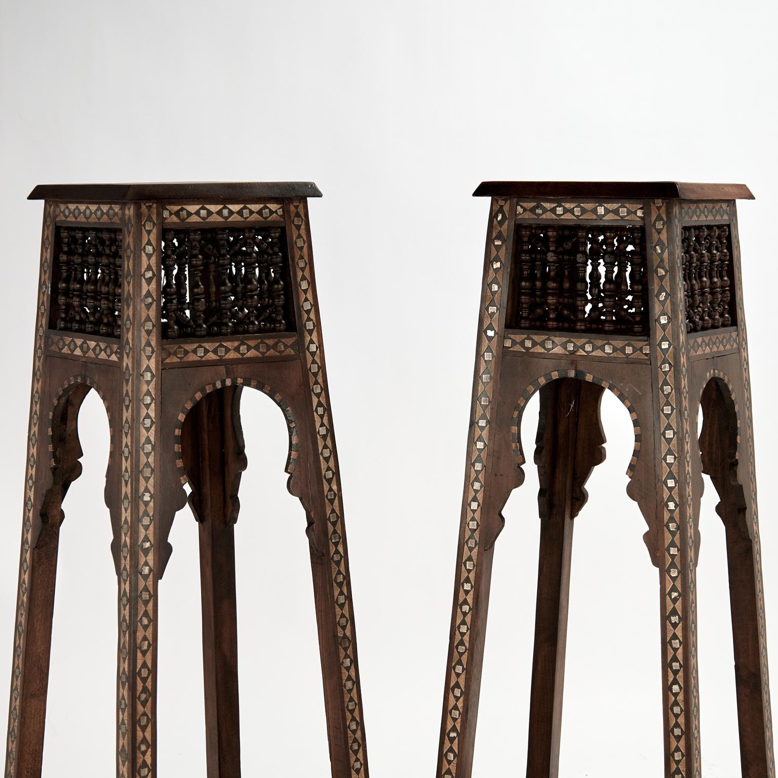 Moorish Pair of Antique Inlaid Moroccan Pedestals For Sale