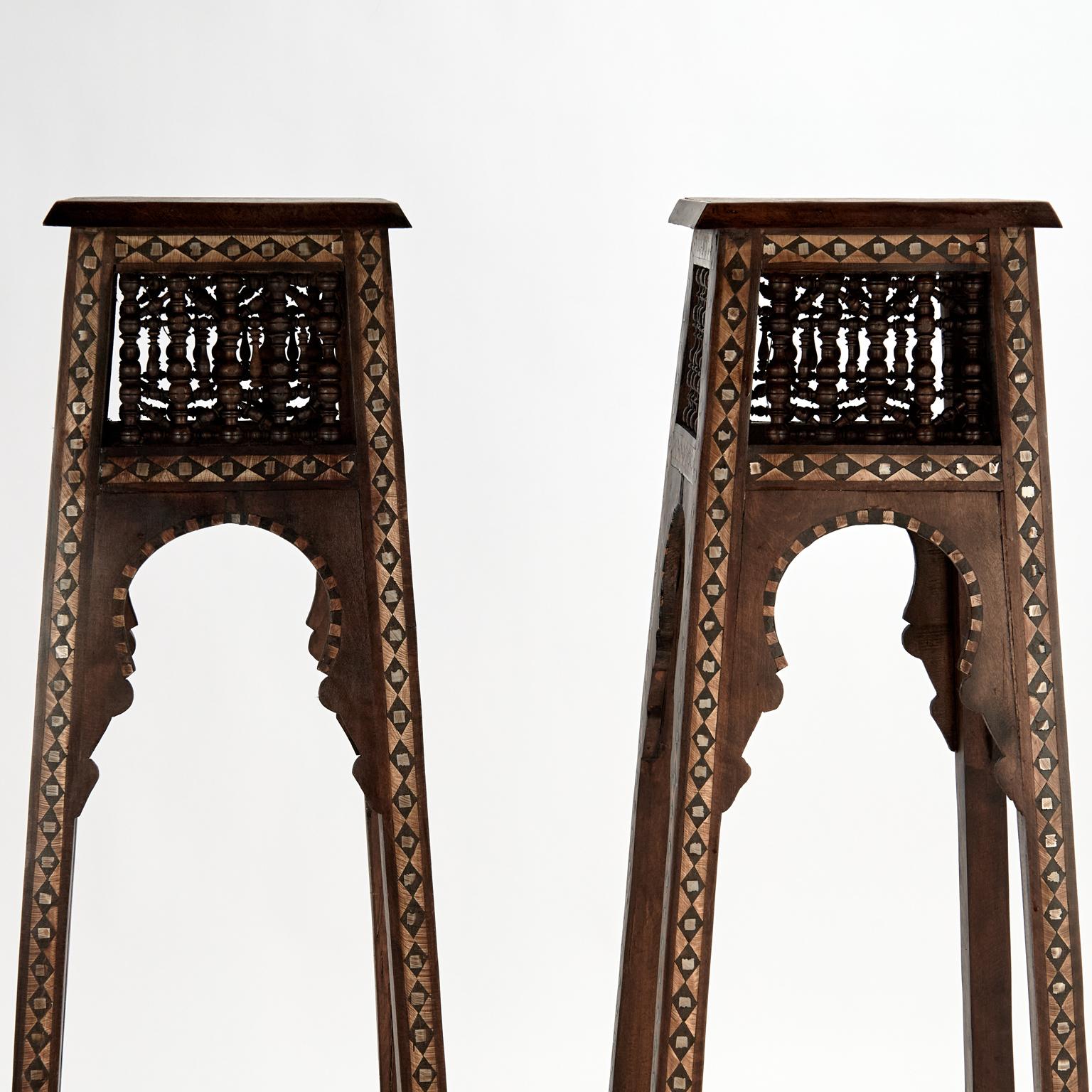 Pair of Antique Inlaid Moroccan Pedestals For Sale 1