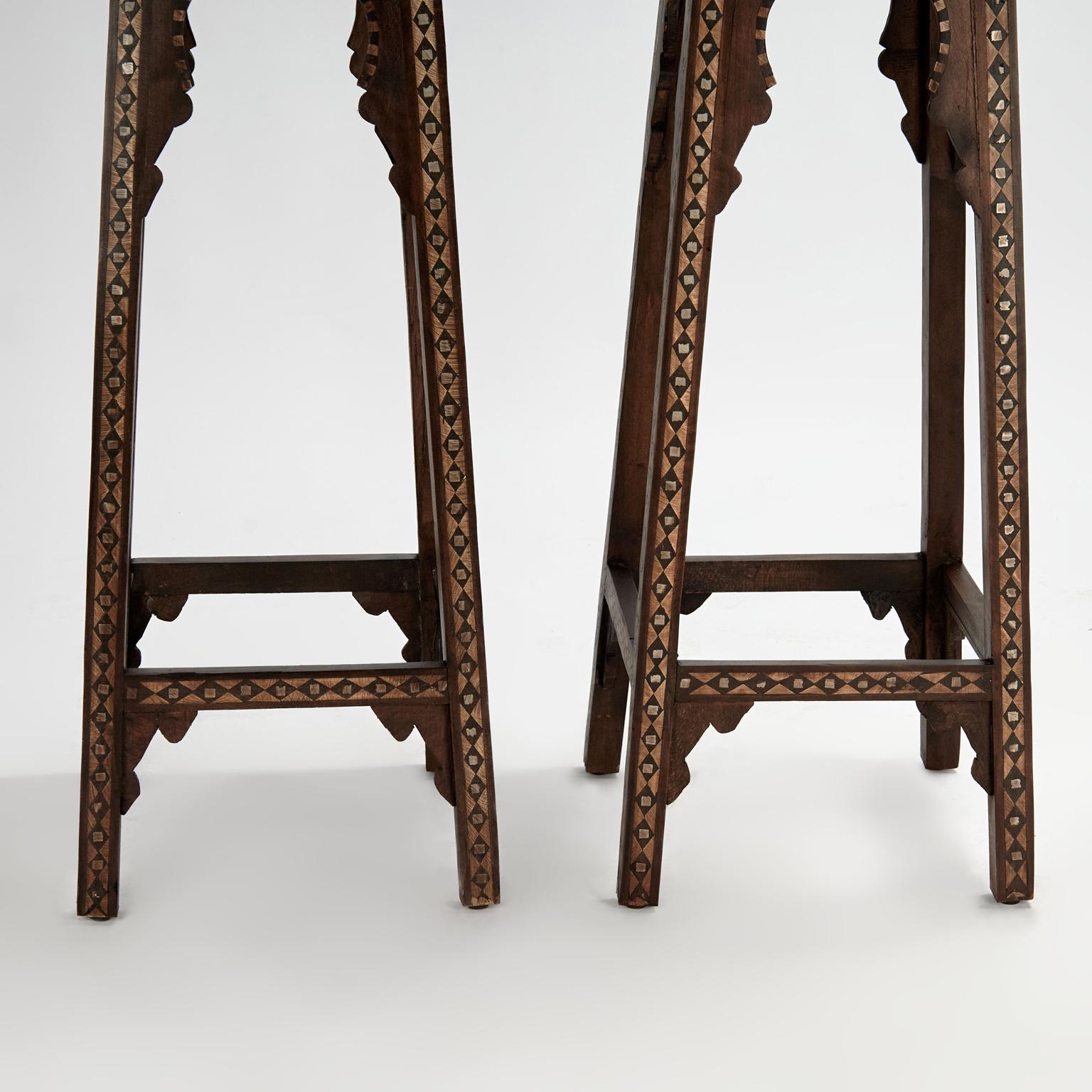 Pair of Antique Inlaid Moroccan Pedestals For Sale 2